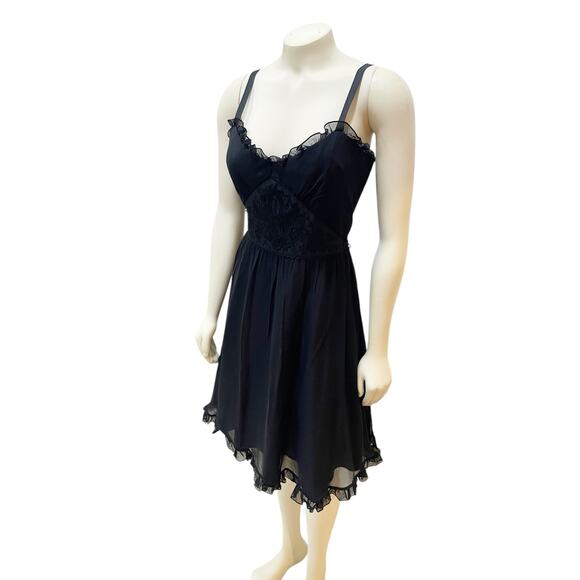 Betsy Johnson Silk Fit Flare Ruffle Embroidered Short Little Black Dress Size 10 - Picture 5 of 11